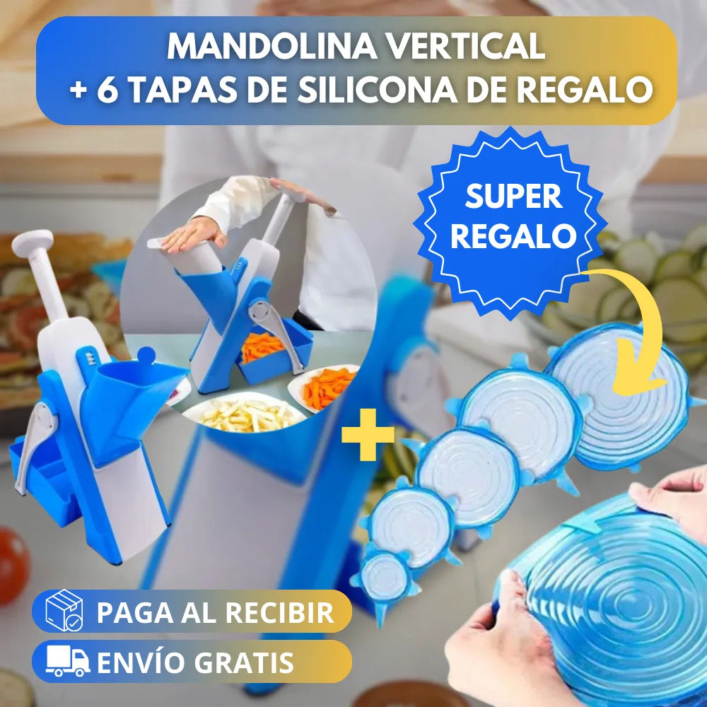 COMBO Mandolina Cortadora 5 en 1 + 6 Tapas de Silicona GRATIS